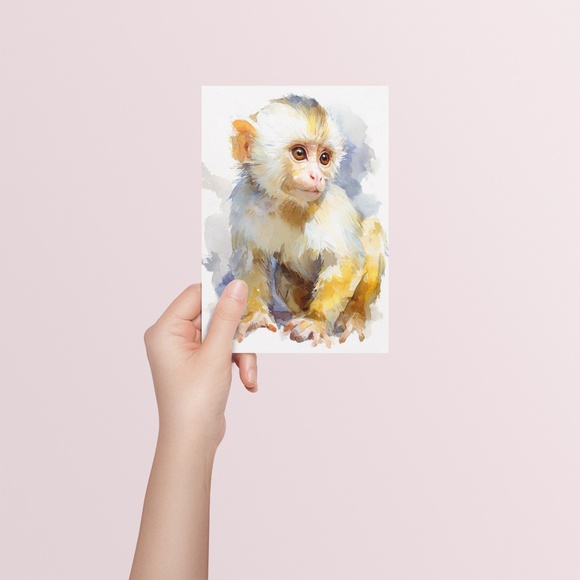 Watercolor Monkey Portrait Wall Art Print Unframed - Playful Jungle Charm - Picture 5 of 6